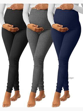 3 Pack Maternity Pants Ribbed Cotton Over Belly Lounge Pajama